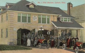 Lorain OH No. 1 Fire Station Fire Apparatus Firemen Postcard