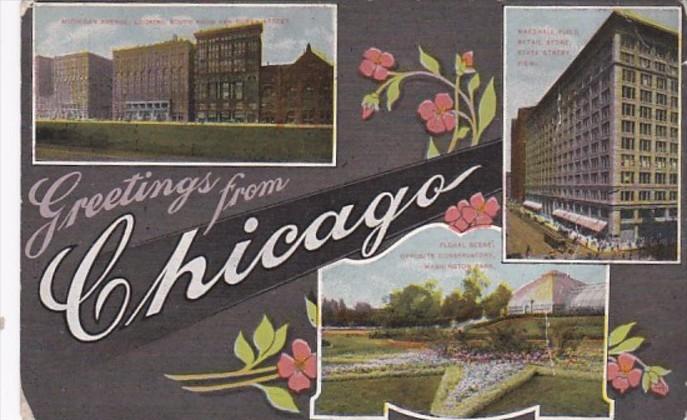 Ilinois Chicago Greetings Showing Michigan Avenue Marshall Field Department S...