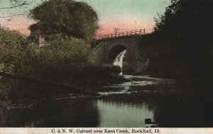 VINTAGE POSTCARD CHICAGO AND NORTHWEST CULVERT OVER KENT CREEK ROCKFORD ILL 1909