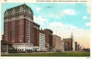 Vintage Postcard 1927 Michigan Ave. North From Blackstone Hotel Chicago Illinois