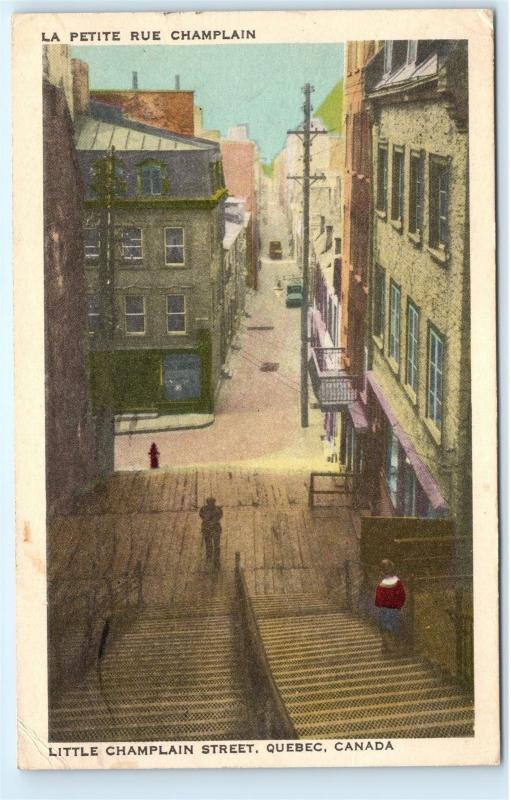 1950s La Petite Rue Champlain Little Champlain Street Quebec Canada Postcard C72