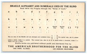 Braille Alphabet And Numerals Used By The Blind Los Angeles CA Embossed Postcard