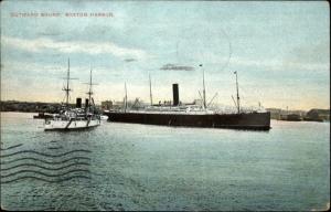 BOSTON HARBOR MA Outward Bound Steamers c1910 PC