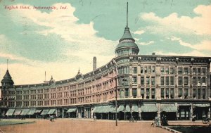 Vintage Postcard 1913 English Hotel Building Main Street Highway Indiana IND