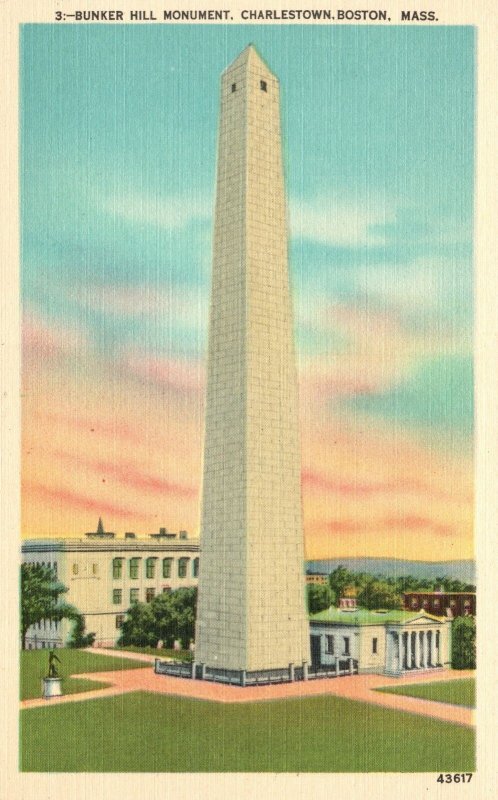 Vintage Postcard Bunker Hill Monument Charlestown Landmark Boston Massachusetts