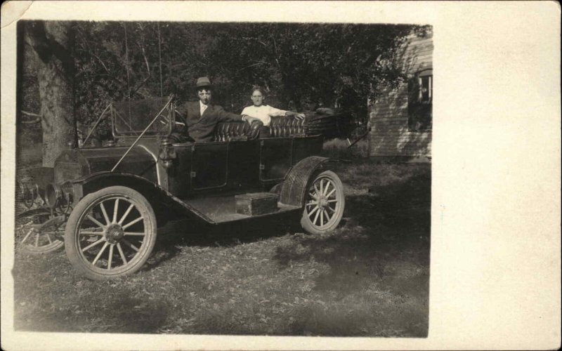 Young Man and Woman in Classic Car c1910 Real Photo Vintage Postcard