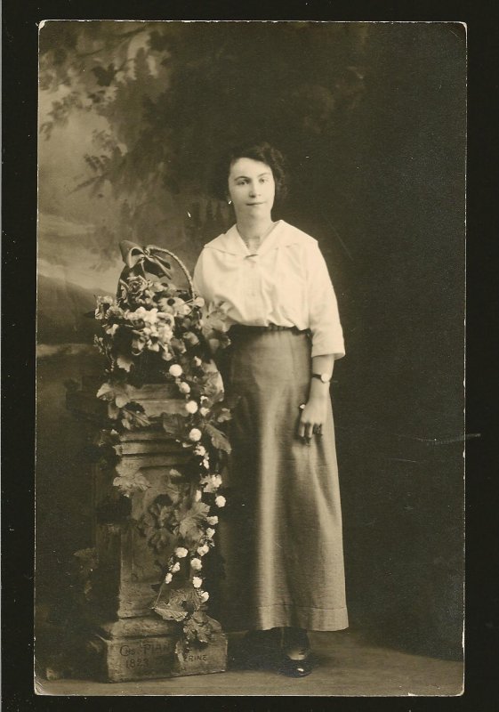 Vintage Made in Canada Portrait of A Lady/ Flowers Real Photo Postcard Unposted