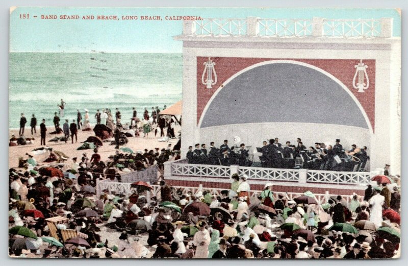 Long Beach CA~Afternoon Band Concert Crowd~Close Up Beach Bandshell~Stage~1909 