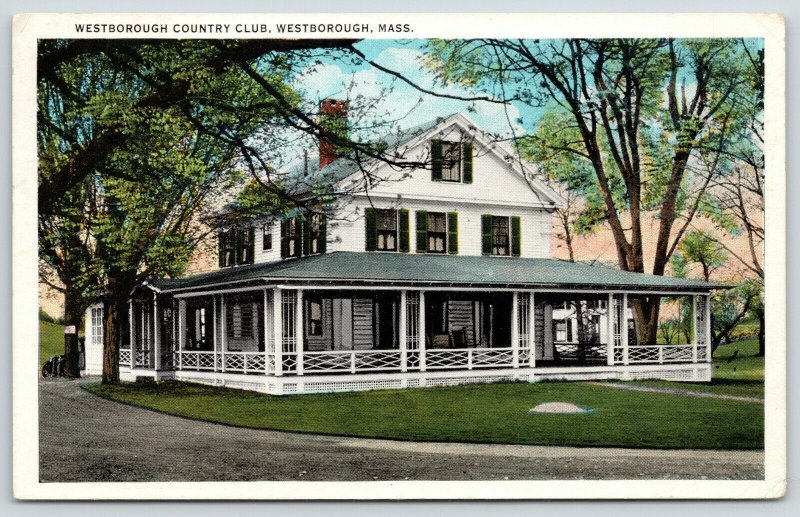 Westborough MA Wrap-Around Porch on Golf & Country Club~Shutter Windows 1920s PC 