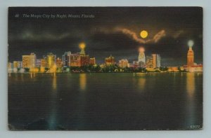 Magic City by Night Moon Miami Florida Postcard 