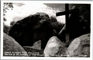RPPC Shrine St Joseph of Mountains Yarnell AZ Jesus Taken From Cross PostcardG14
