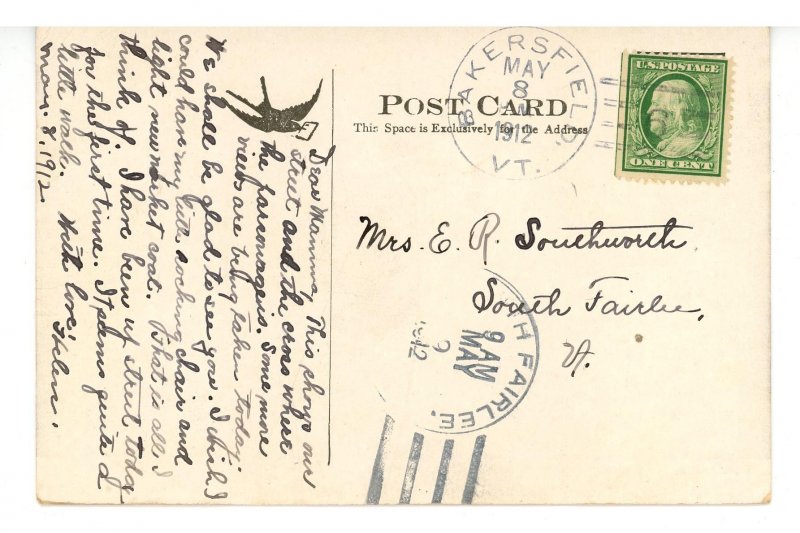 VT - Bakersfield. Main Street Looking South  ca 1912