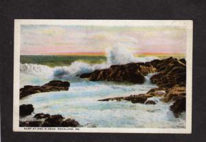 ME Surf Ocean Rocky shore View Owl's Owls Head Maine Vintage Postcard PC