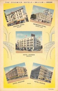 CHADWICK HOTELS Grants Pass Eugene Oregon Medford c1940s Linen Vintage Postcard