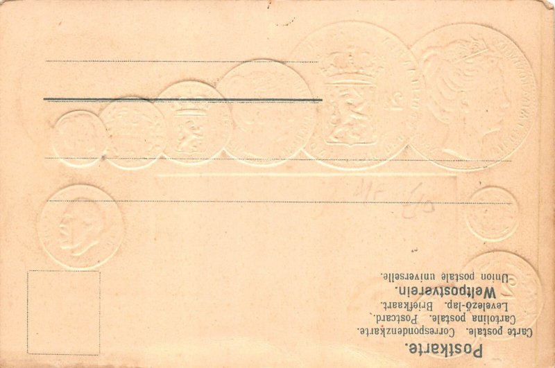 Netherlands Flag Coins embossed coinage postcard C314