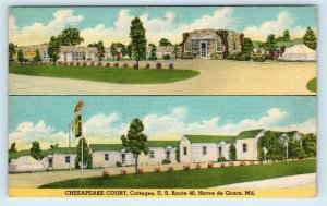 HAVRE de GRACE, MD ~ c1940s CHESAPEAKE COURT Highway 40 Roadside Linen Postcard