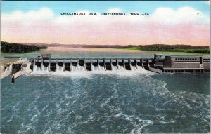 Chattanooga TN- Tennessee, Chickamauga Dam, Vintage Linen Postcard 