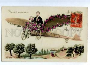 203338 FRANCE man on AIRPLANE 1911 year RPPC ATR DECO