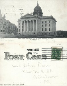 PATERSON N.J. PASSAIC COUNTY COURT HOUSE 1909 UNDIVIDED ANTIQUE POSTCARD