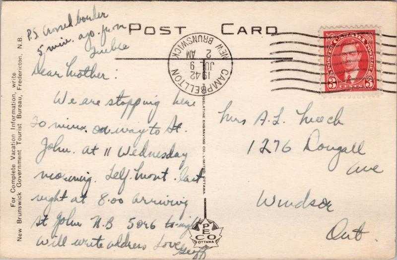 Restigouche River Interprovincial Bridge Matapedia QC Que c1942 Postcard D47