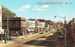 Collingswood NJ Haddon Avenue Storefronts Old Cars Postcard