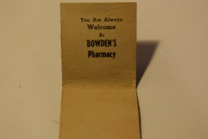 You Are Always Welcome at Bowden's Pharmacy 20 Strike Matchbook Cover