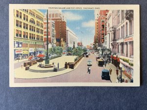 Fountain Square & Post Office Cincinnati OH Linen Postcard H2060082529