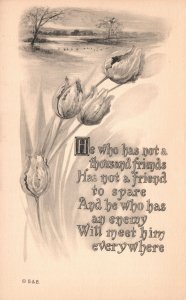 Vintage Postcard 1900's He Who Has Not A Thousand Friends Greeting Card Flowers