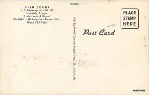 1950s Guest Court roadside Glendale Arizona Motel Contract postcard 10465