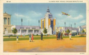 Chicago World's Fair Host House, Biplane, People CT Art Colortone WF40 Postcard
