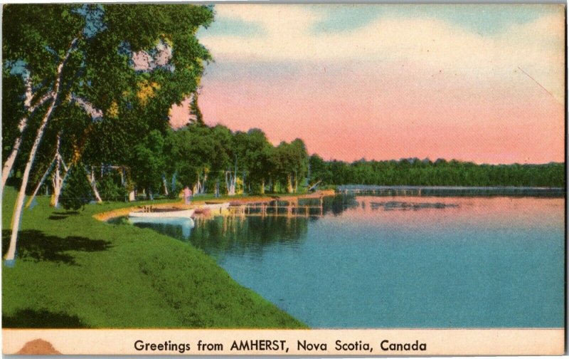 Scenic View, Greetings From Amherst, Nova Scotia Vintage Postcard D07