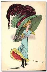 Old Postcard Fantasy Illustrator Woman Sheep Hat