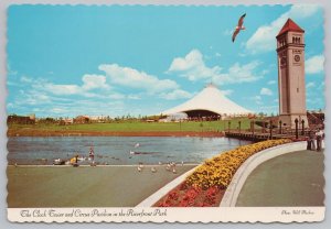 Spokane WA~Clock Tower & Circus Pavilion In Riverfront Park~Continental Postcard 