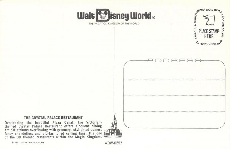 Early Walt Disney World, Crystal Palace Restaurant At Night,Vintage Postcard