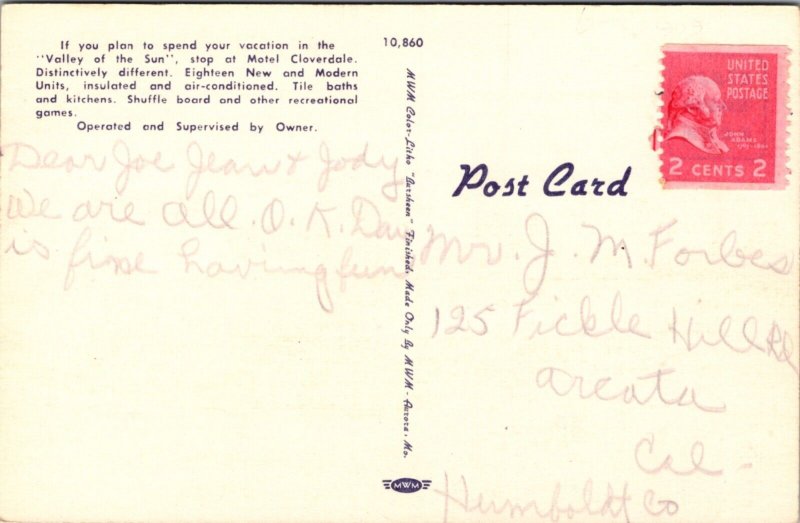 Linen Postcard Motel Cloverdale Route 3 in Mesa, Arizona