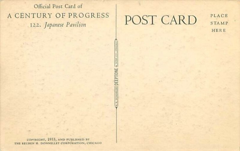 1933 Century Of Progress Chicago Worlds Fair Japanese Pavilion Postcard