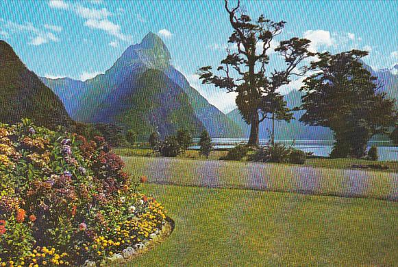 New Zealand View Of Mitre Peak From Milford Hotel