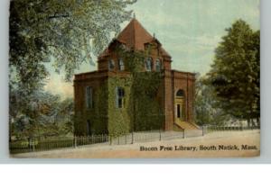 SOUTH NATICK MA Bacon Free Library c1910 Postcard