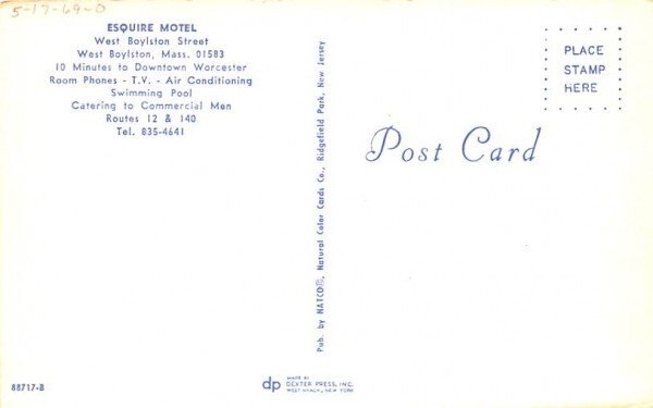 Esquire Motel West Boylston, Massachusetts Postcard