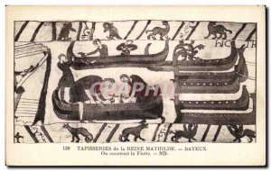 Postcard Old Bayeux Tapestry of Queen Mathilde is constructed fleet