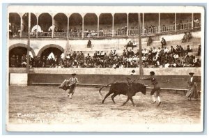 1918 Bullfighting Matador Placina Banderillas Juarez Mexico RPPC Postcard 