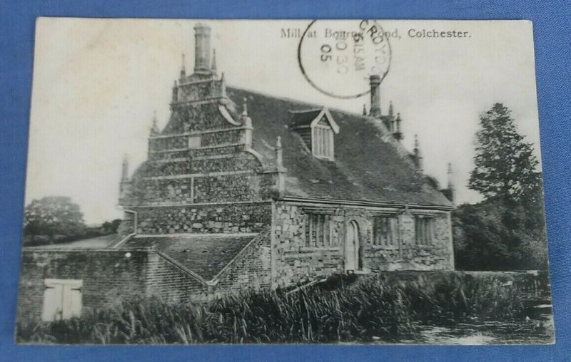 Vintage  Postcard Mill At Bourne Pond Colchester Essex Postmarked 1905  D1A