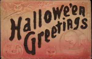 Halloween Large Letters Glitter Embossed c1910s Postcard