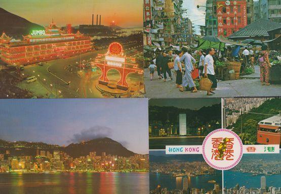 Aberdeen Hong Kong By Night Illuminations Market Tram Trams 3x Postcard s