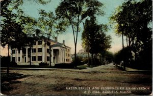 Vtg Augusta Maine ME Green Street Residence of Ex Governor J.F. Hill Postcard