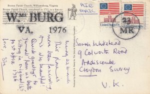 WILLIAMSBURG, BRUTON PARISH CHURCH, Virginia, USA - Vintage POSTCARD (Drawing)