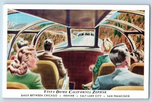 c1950's New Diesel Powered Train California Zephyr Vista Dome Railroad Postcard