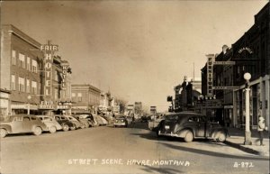 Havre MT Street Scene Cars Signs Real Photo Postcard