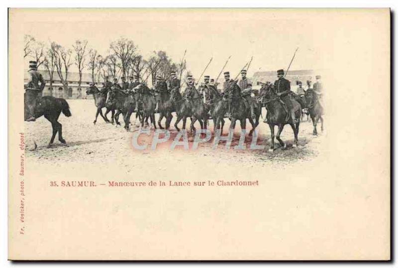 Old Postcard Horse Riding Equestrian Saumur maneuver spear on chardonnet