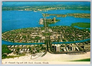 St Armands Key & Lido Beach, Sarasota, Florida, 1982 Chrome Aerial View Postcard